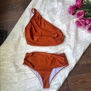 Rust Orange One-Shoulder Bikini Set